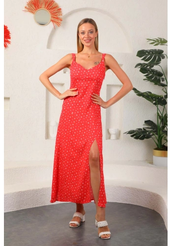 PULLAPS Ön yırtmaçlı askılı çiçekli elbise