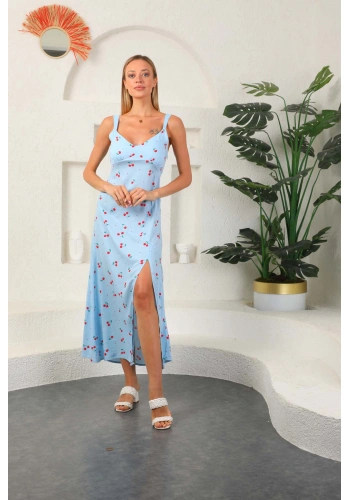 PULLAPS Ön yırtmaçlı askılı çiçekli elbise