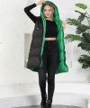 Pullaps Kadın Yeşil Siyah Kapüşonlu Çift Taraflı Uzun Şişme Yelek