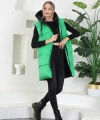 Pullaps Kadın Yeşil Siyah Kapüşonlu Çift Taraflı Uzun Şişme Yelek