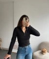 Pullaps Önü Fermuarlı Bluz Siyah