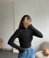 Pullaps Önü Fermuarlı Bluz Siyah