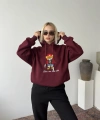 Pullaps Üç İplik Kapşonlu Cepli Sweat Bordo
