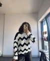 Pullaps Zikzak Çizgili Desenli Triko Kazak Siyah