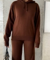 Pullaps Kapşonlu Triko Takım Kahve