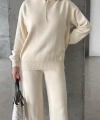 Pullaps Kapşonlu Triko Takım Krem