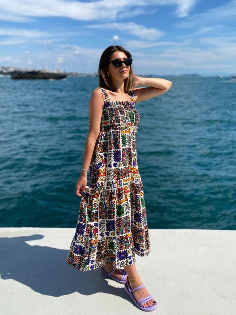 Pullaps Askılı Çiçekli Elbise