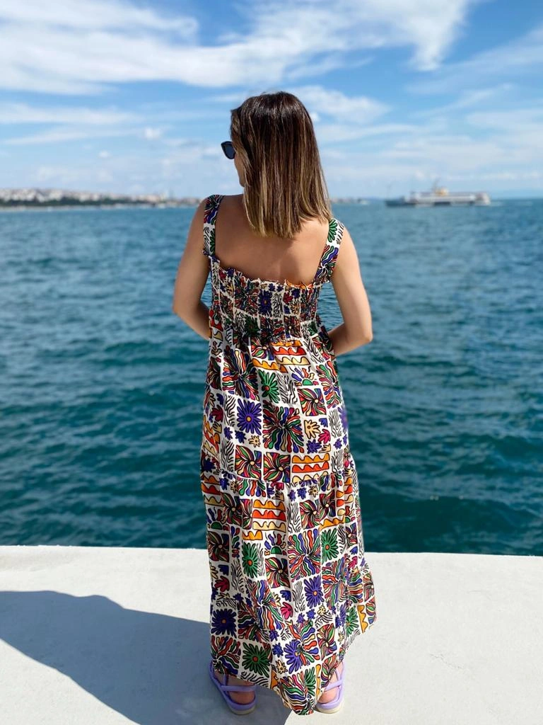 Pullaps Askılı Çiçekli Elbise