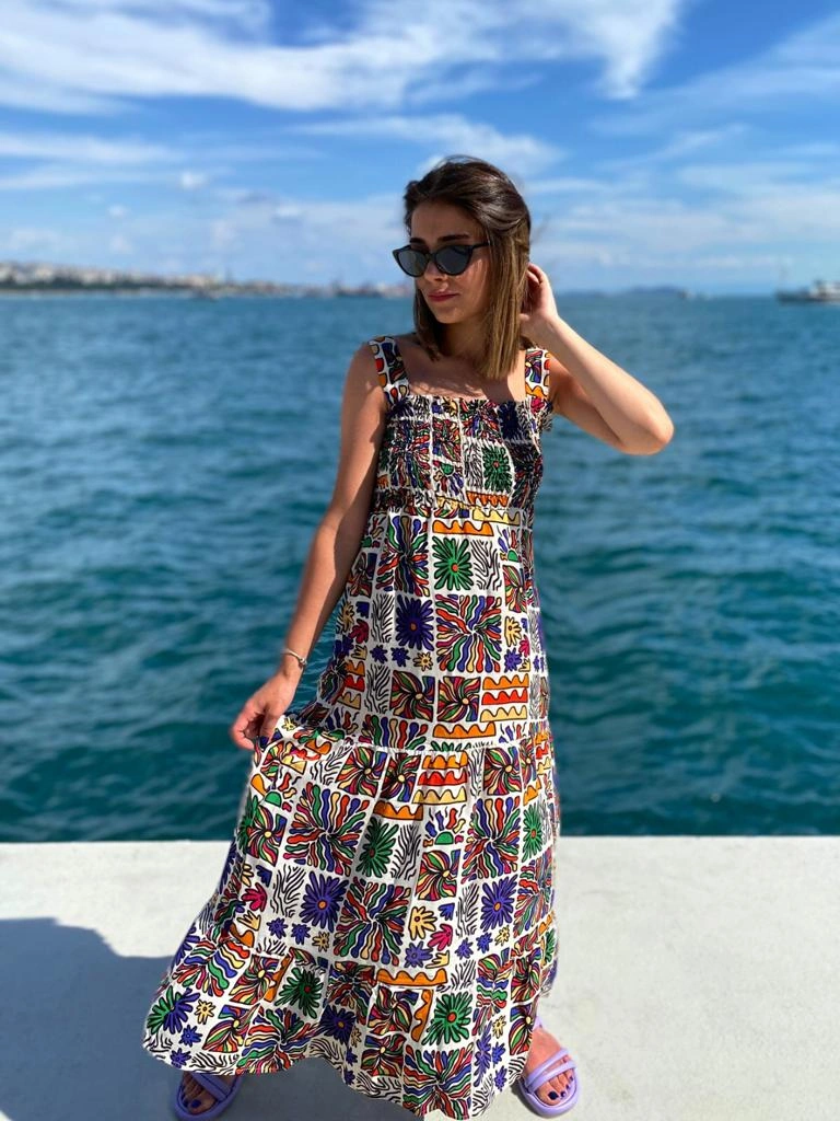 Pullaps Askılı Çiçekli Elbise