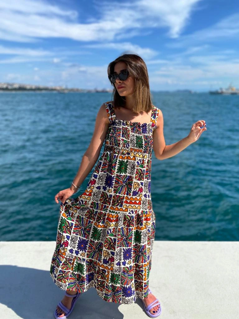 Pullaps Askılı Çiçekli Elbise