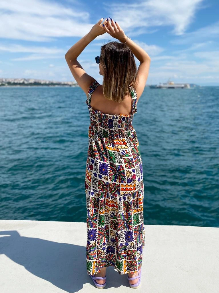 Pullaps Askılı Çiçekli Elbise