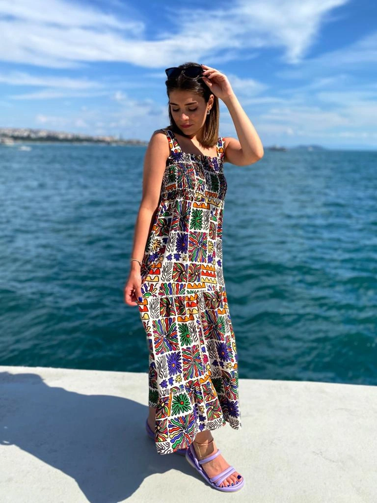 Pullaps Askılı Çiçekli Elbise