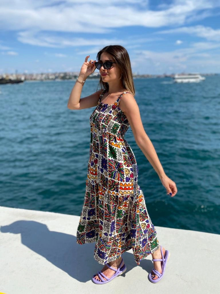 Pullaps Askılı Çiçekli Elbise