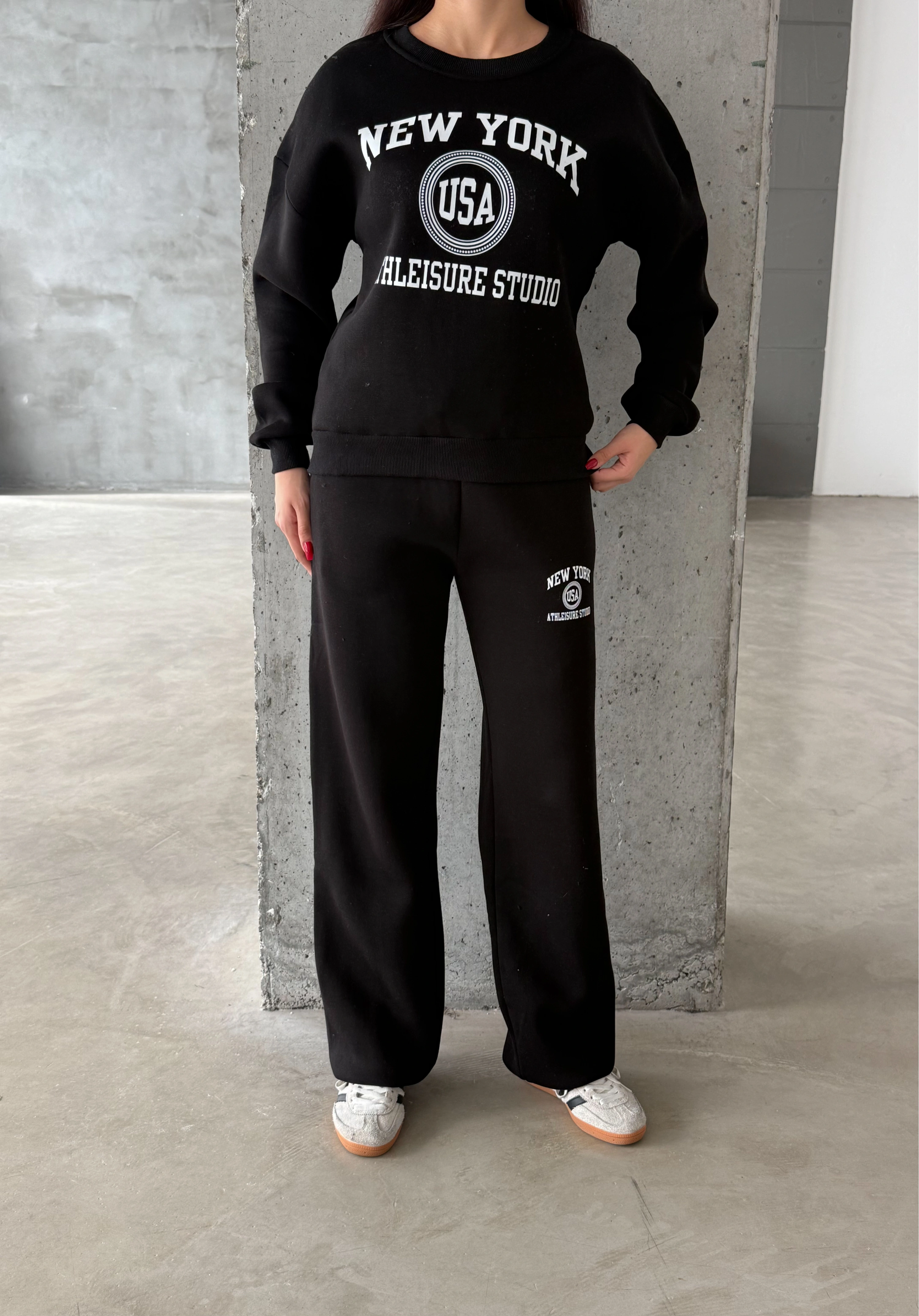 Pullaps Baskılı Şardonlu Üç İplik Takım Siyah