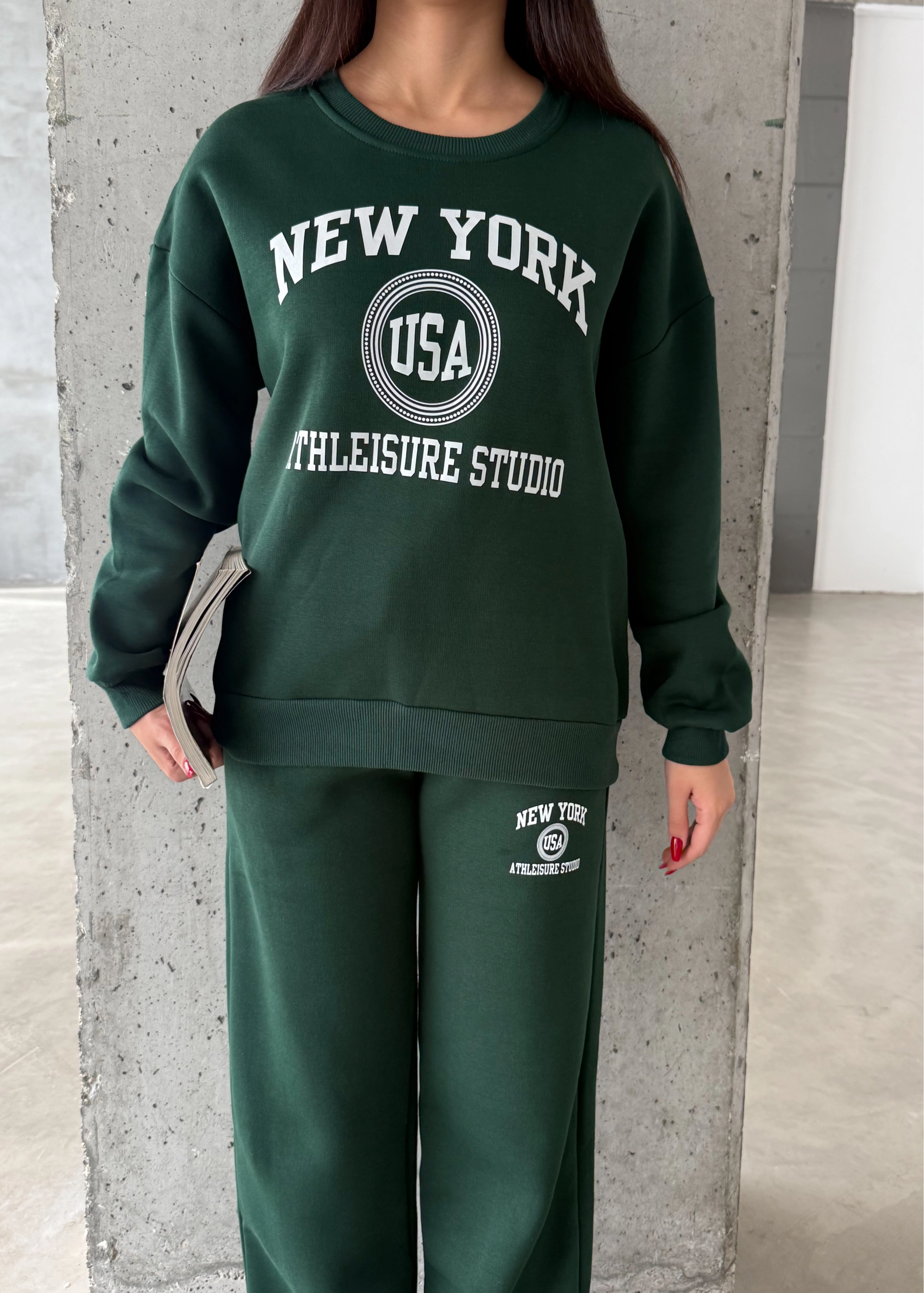 Pullaps Baskılı Şardonlu Üç İplik Takım Haki