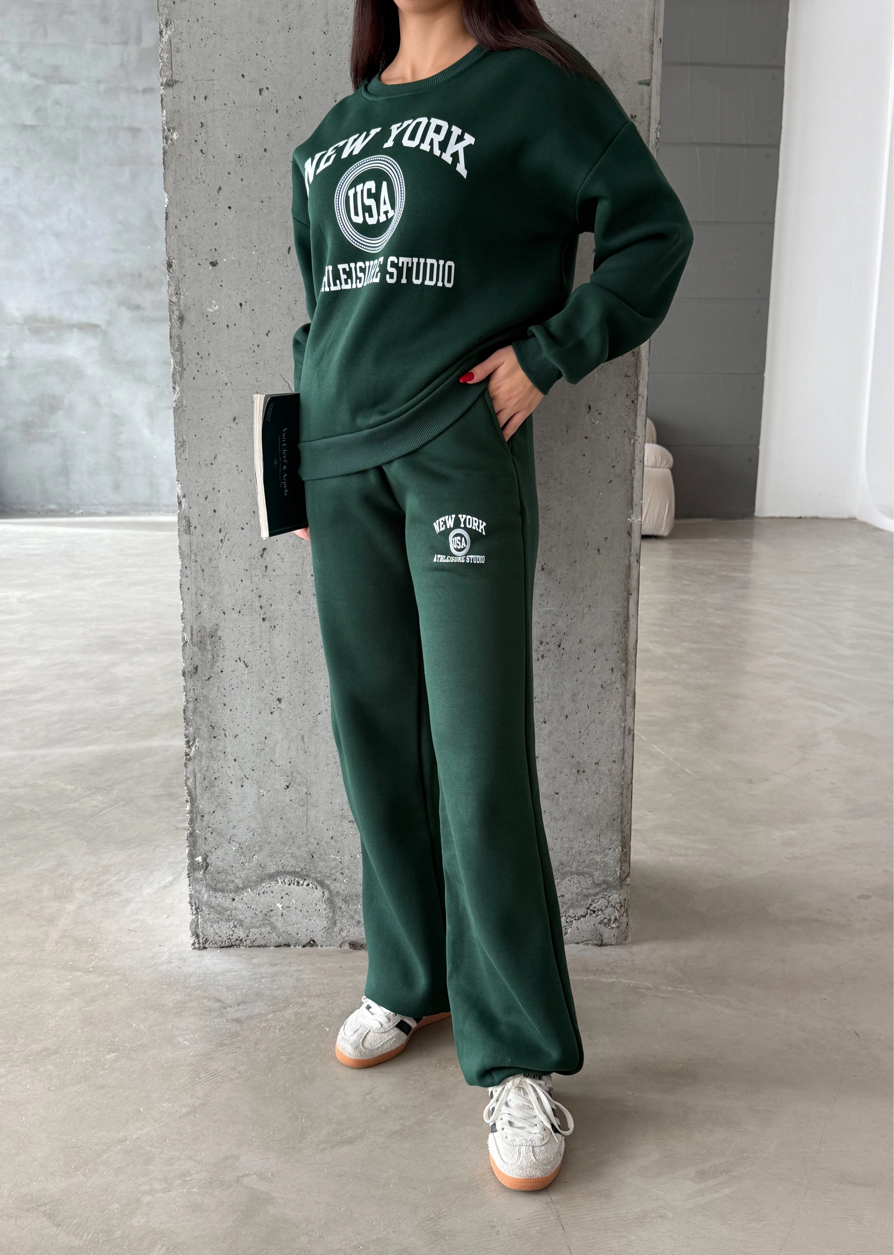 Pullaps Baskılı Şardonlu Üç İplik Takım Haki