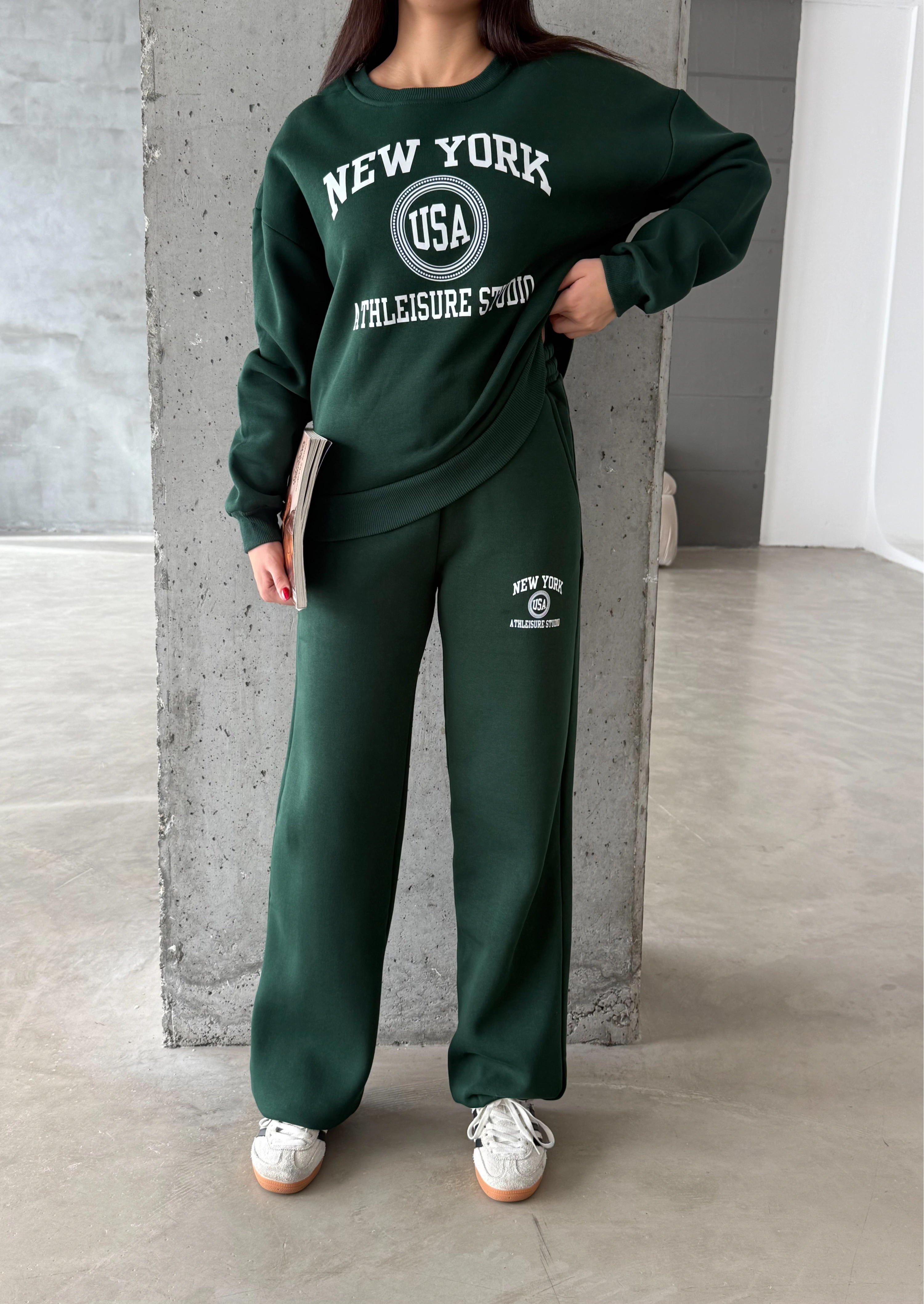 Pullaps Baskılı Şardonlu Üç İplik Takım Haki