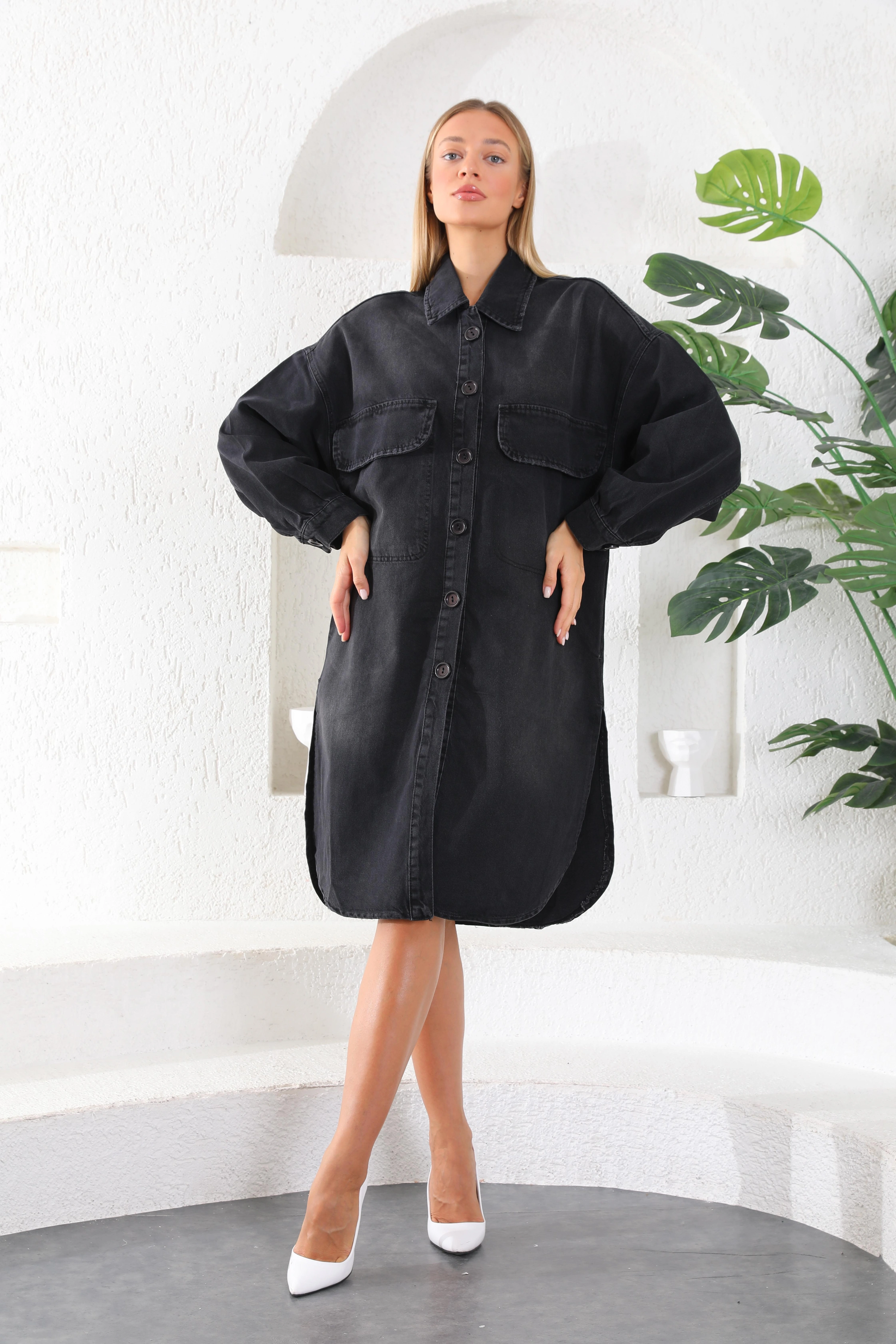 KADIN Kot Ceket Oversize Gömlek Elbise