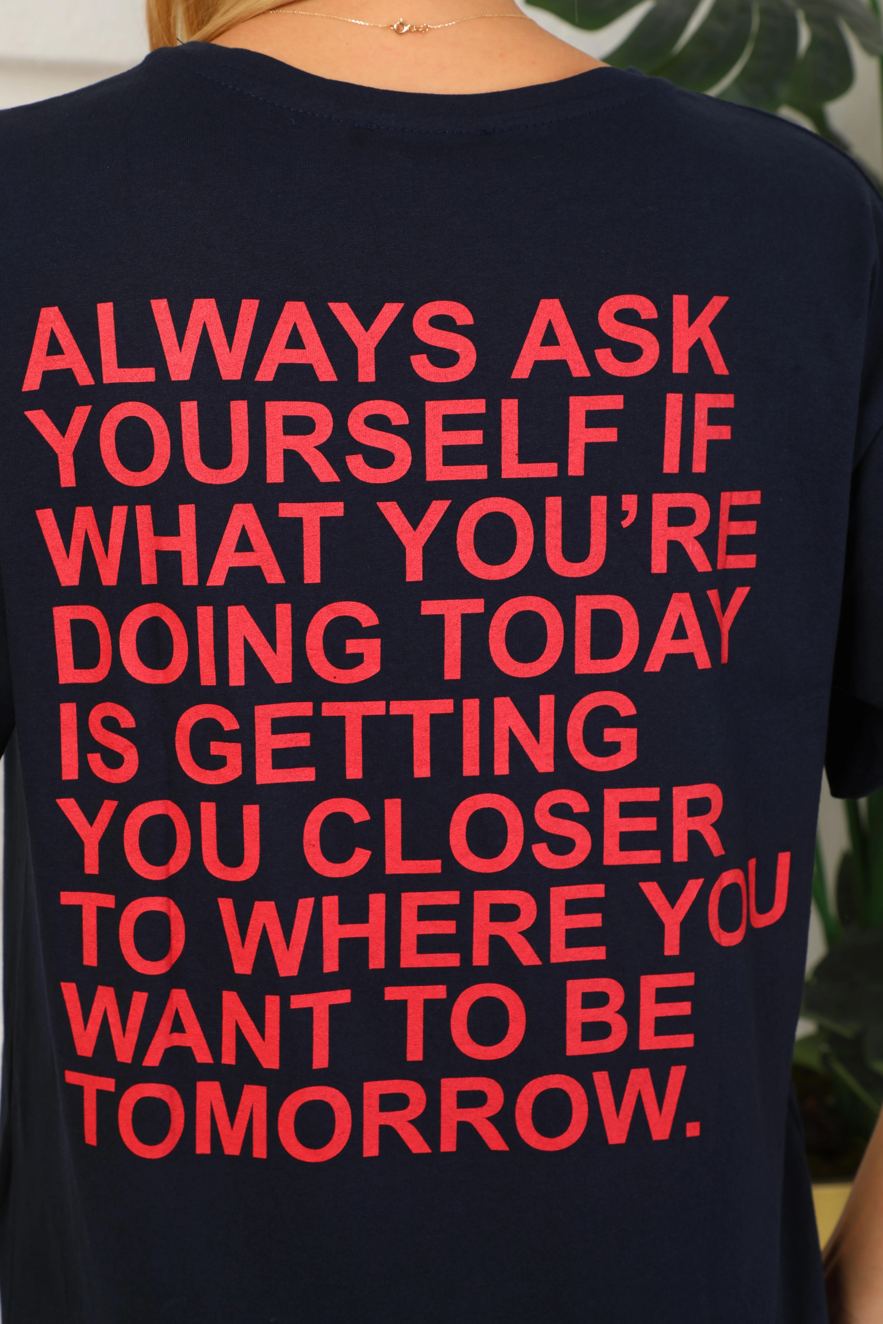 Lacivert Arkası Baskılı Oversize Tişört