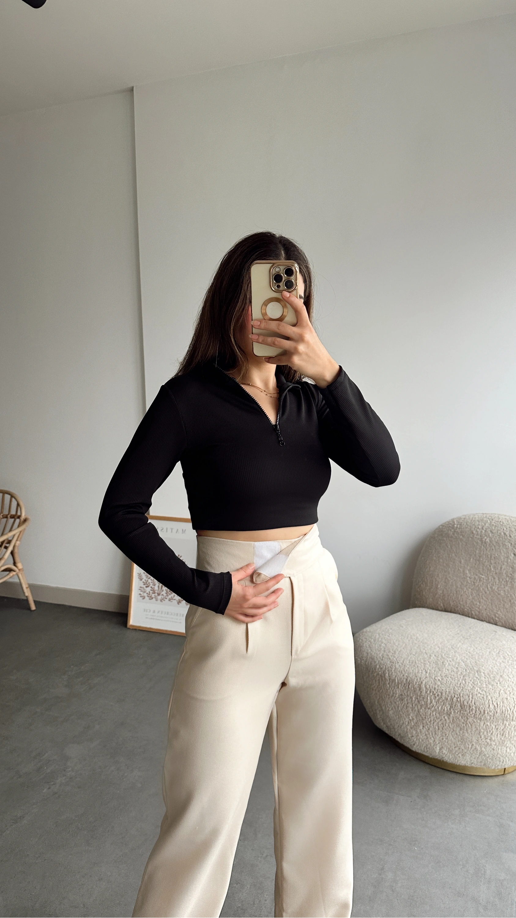 Pullaps Cırt Cırtlı İçten Düğmeli Palazzo Pantolon Krem