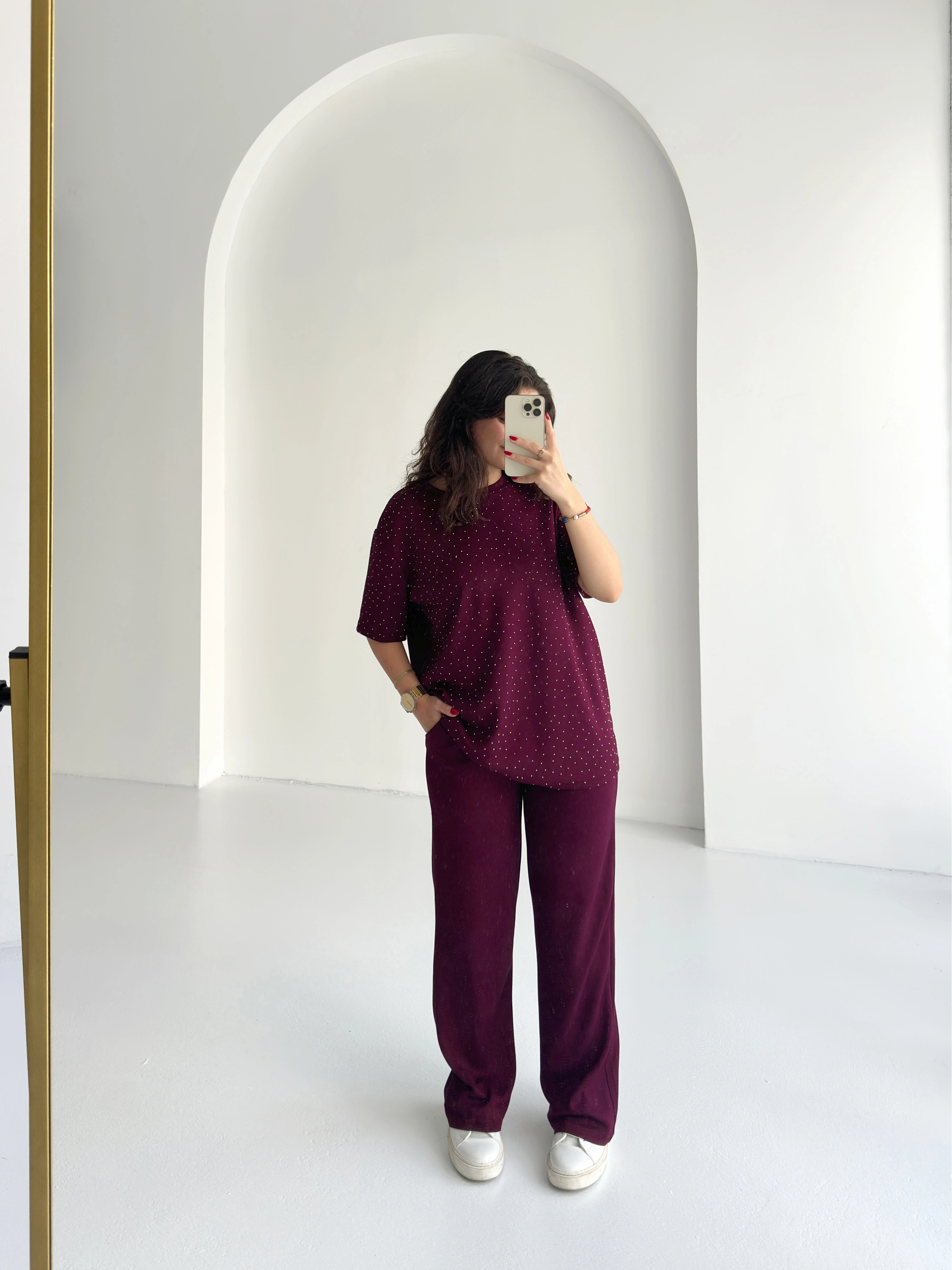 Pullaps Taşlı Oysho İkili Takım Bordo