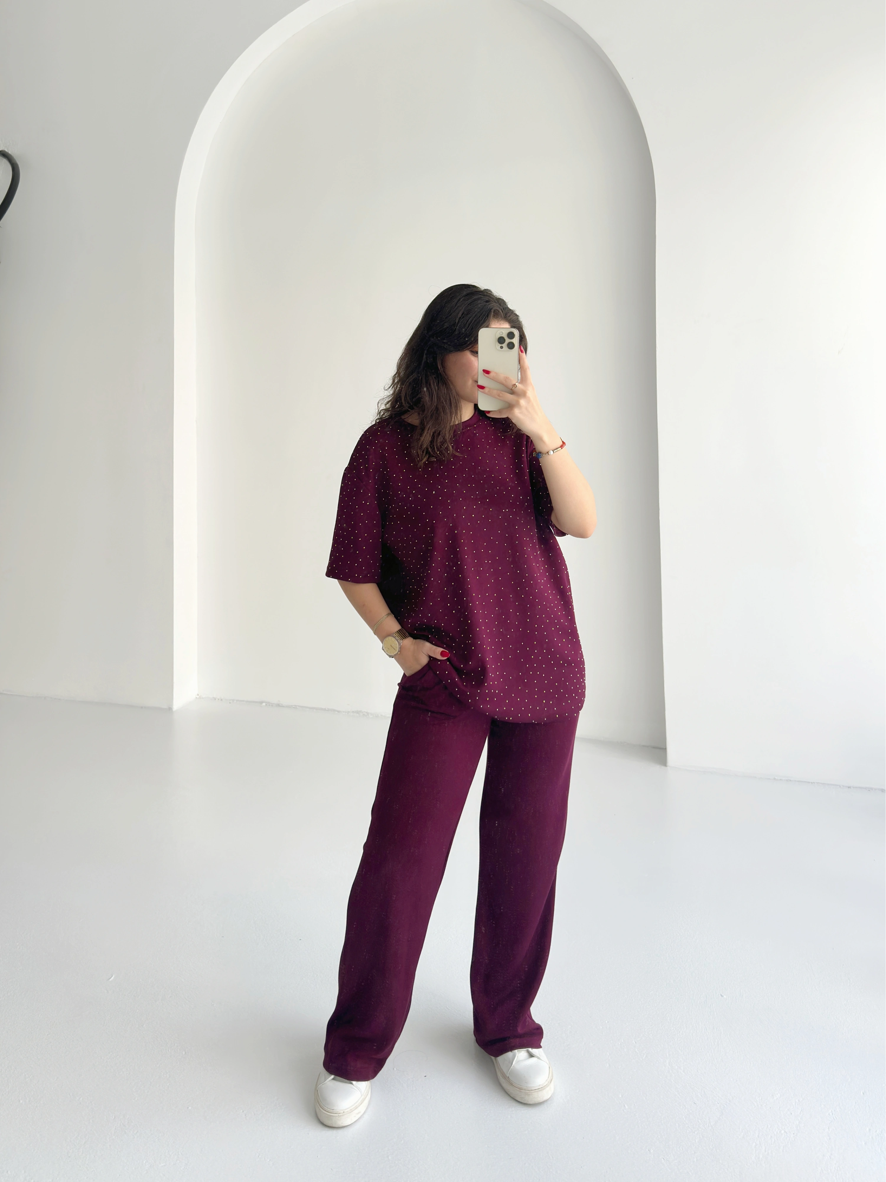 Pullaps Taşlı Oysho İkili Takım Bordo