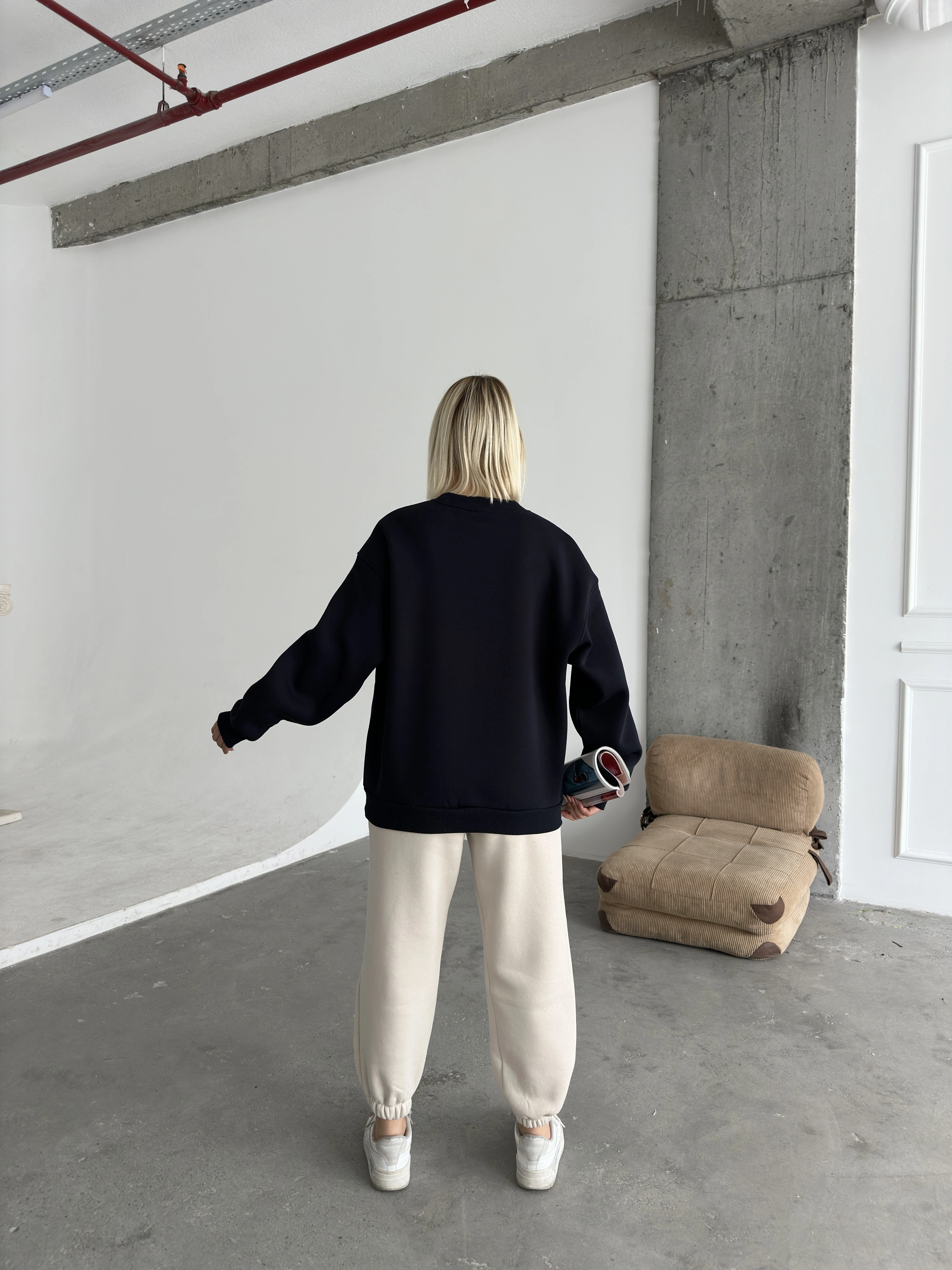 Pullaps Üç İplik Cepli Sweat Siyah