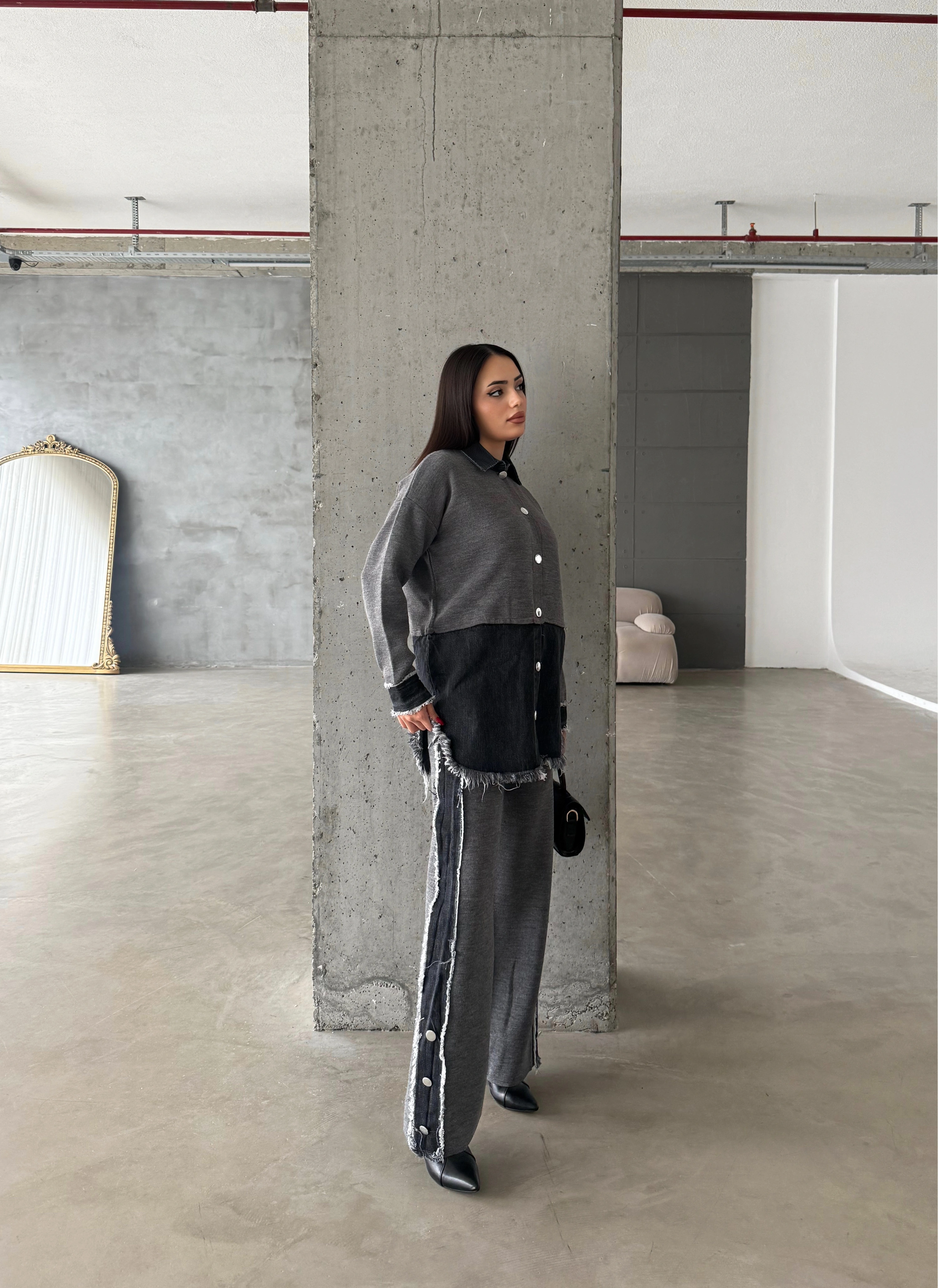 Pullaps Kot Garnili Pantolonlu Triko Takım Antrasit