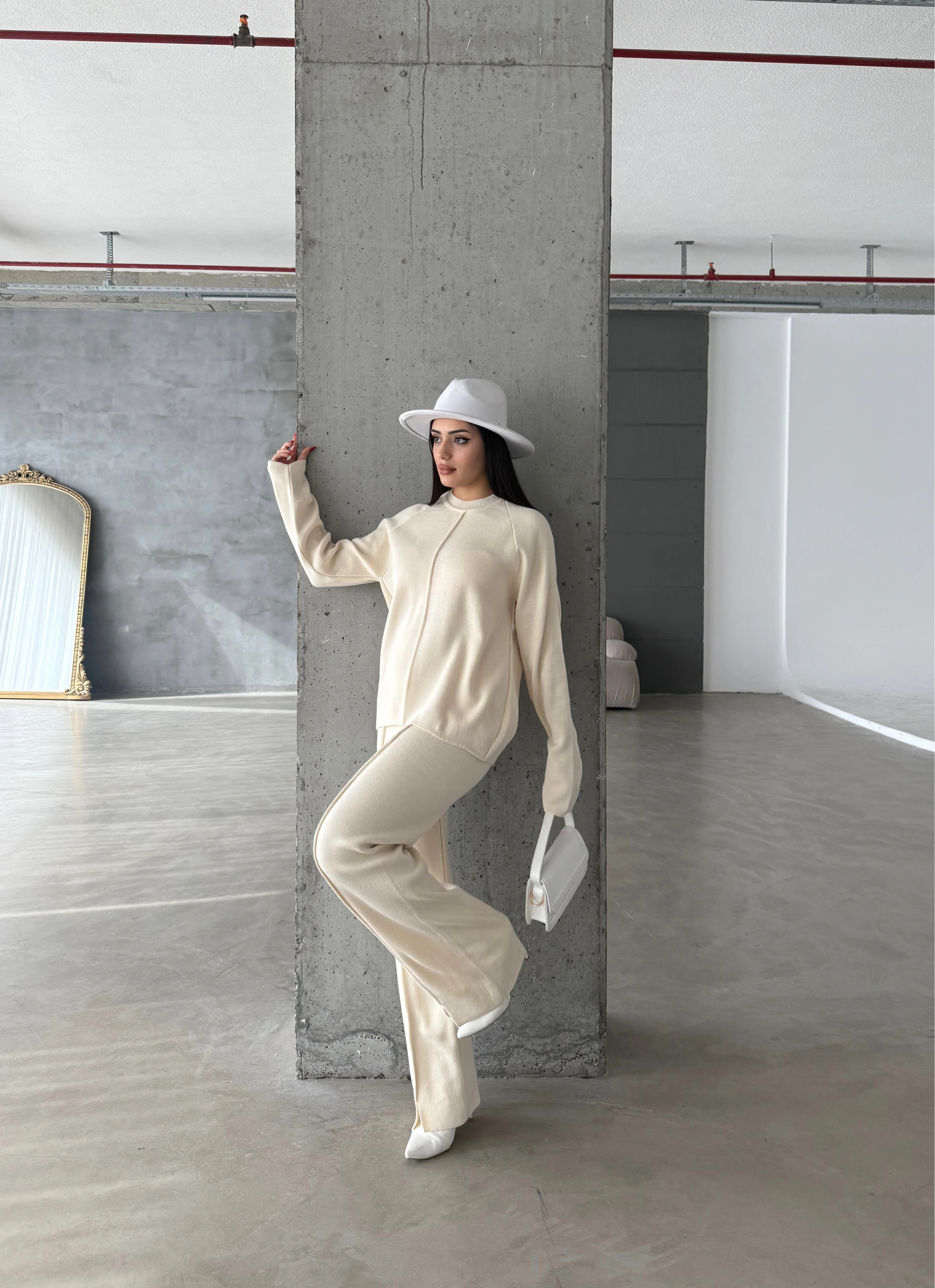 Pullaps Çımalı Triko Takım Krem