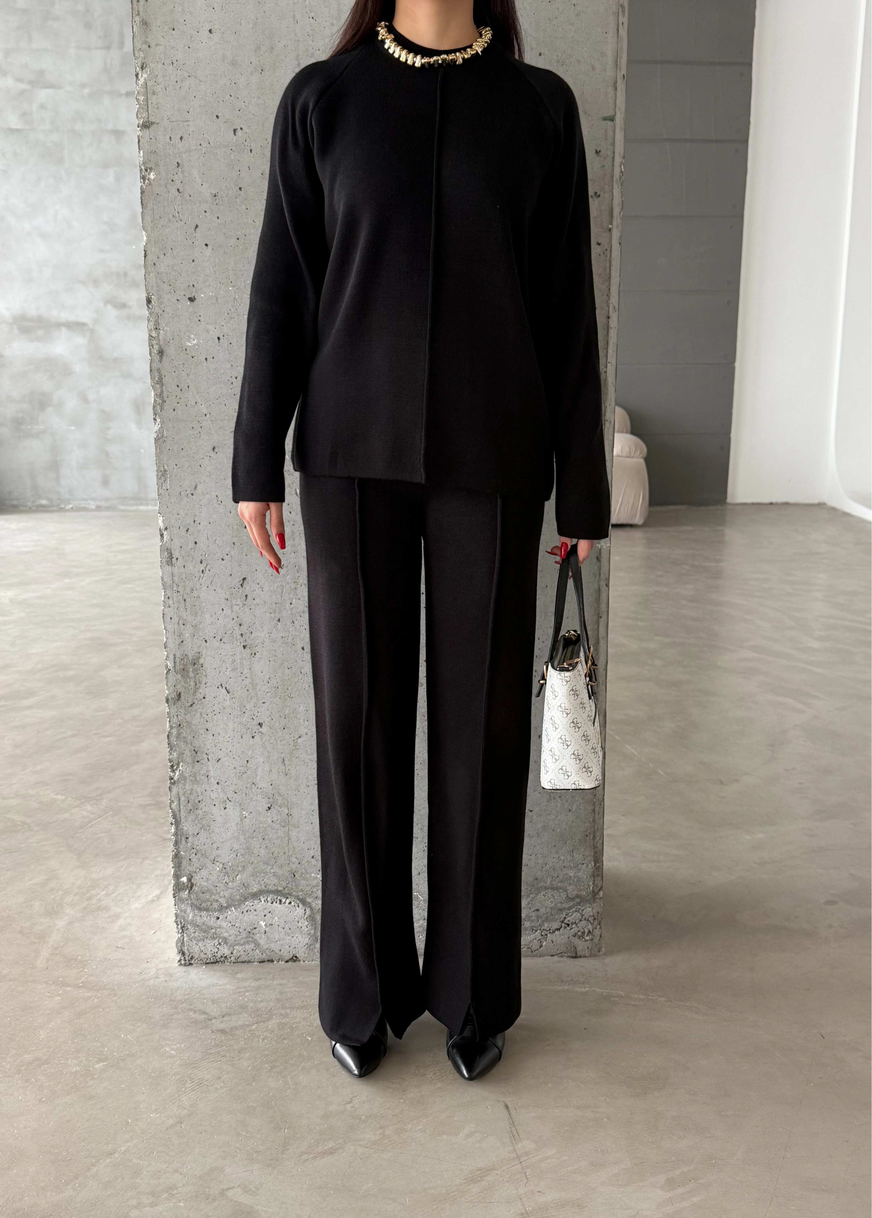 Pullaps Çımalı Triko Takım Siyah