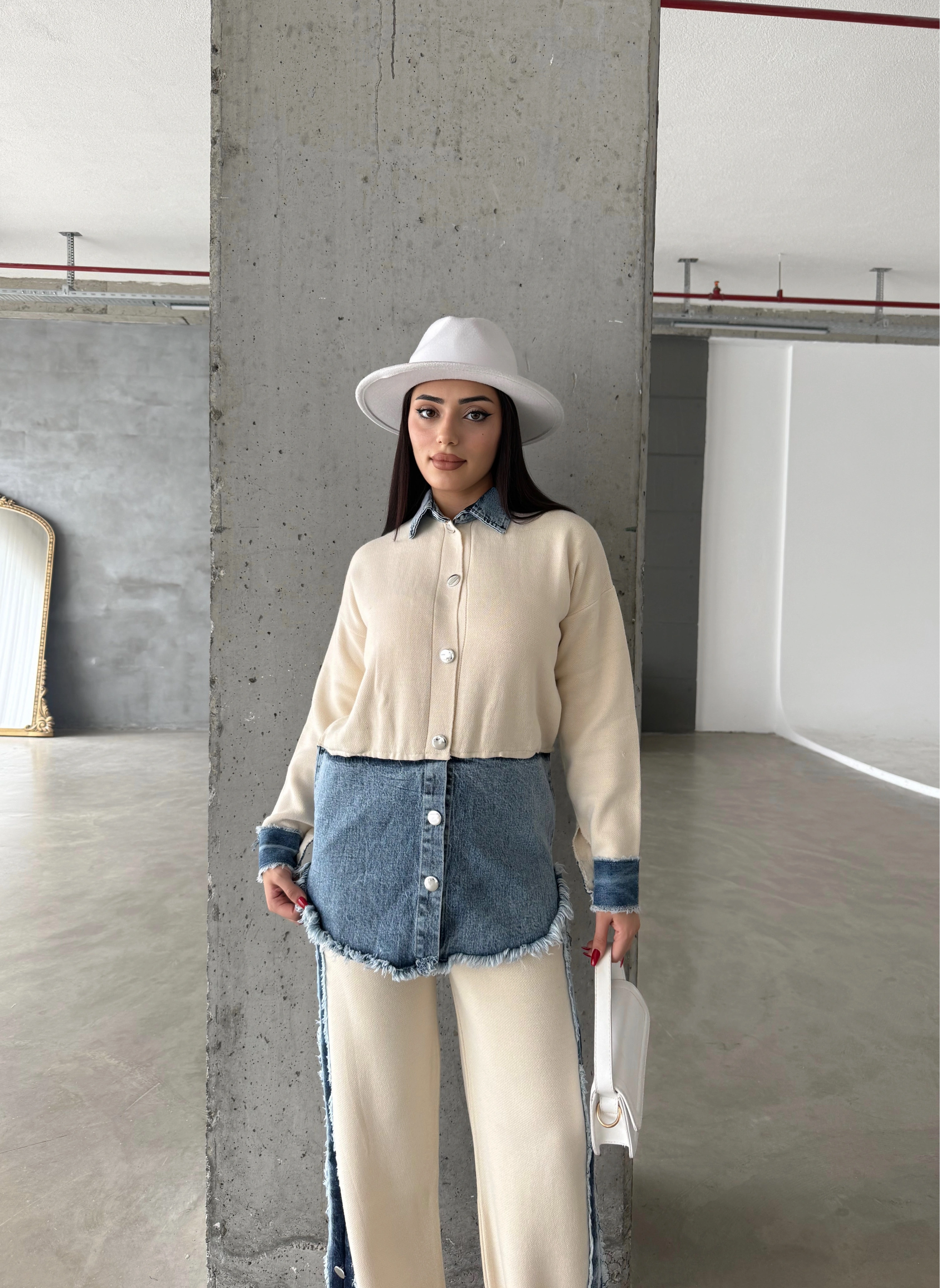 Pullaps Kot Garnili Pantolonlu Triko Takım Krem