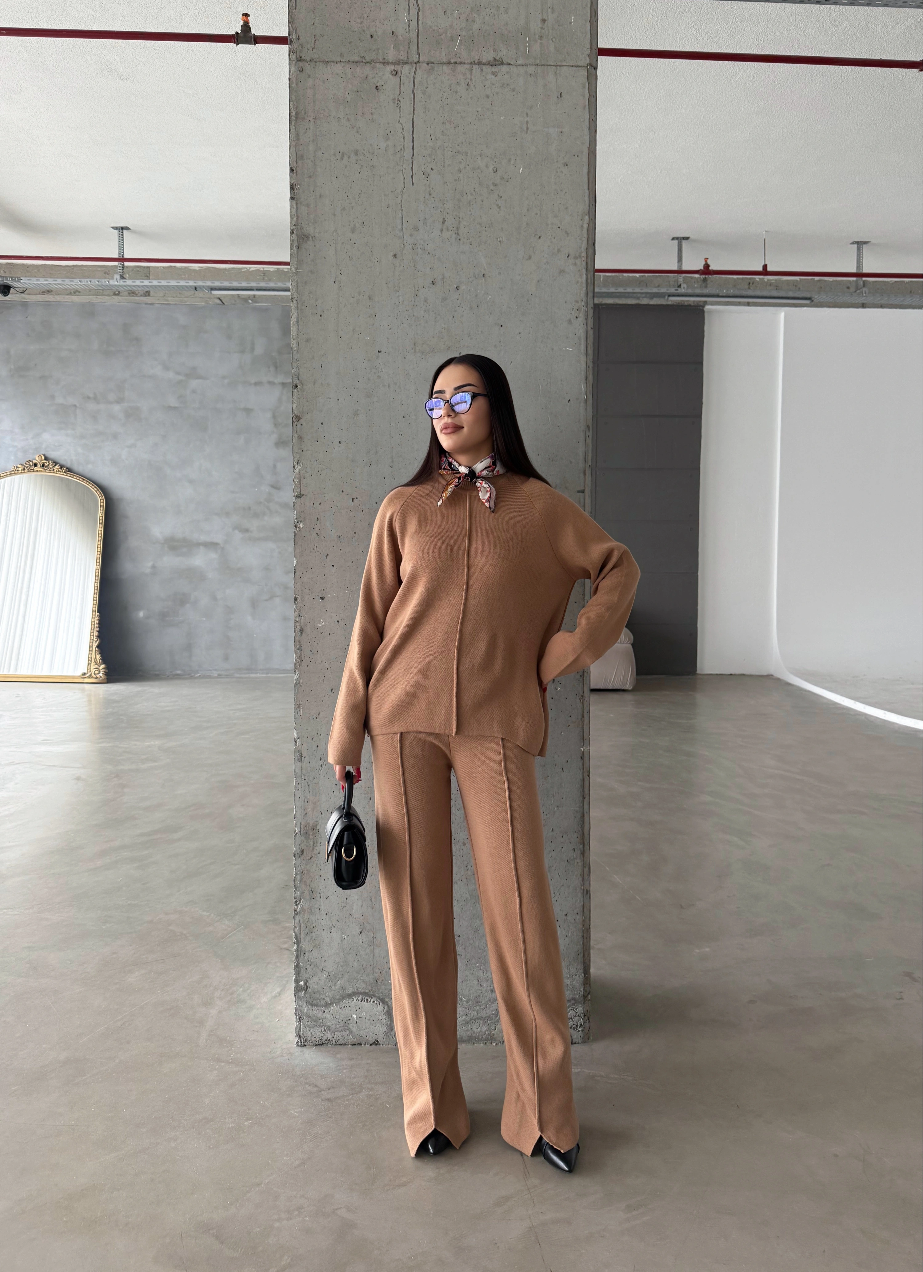 Pullaps Çımalı Triko Takım Vizon