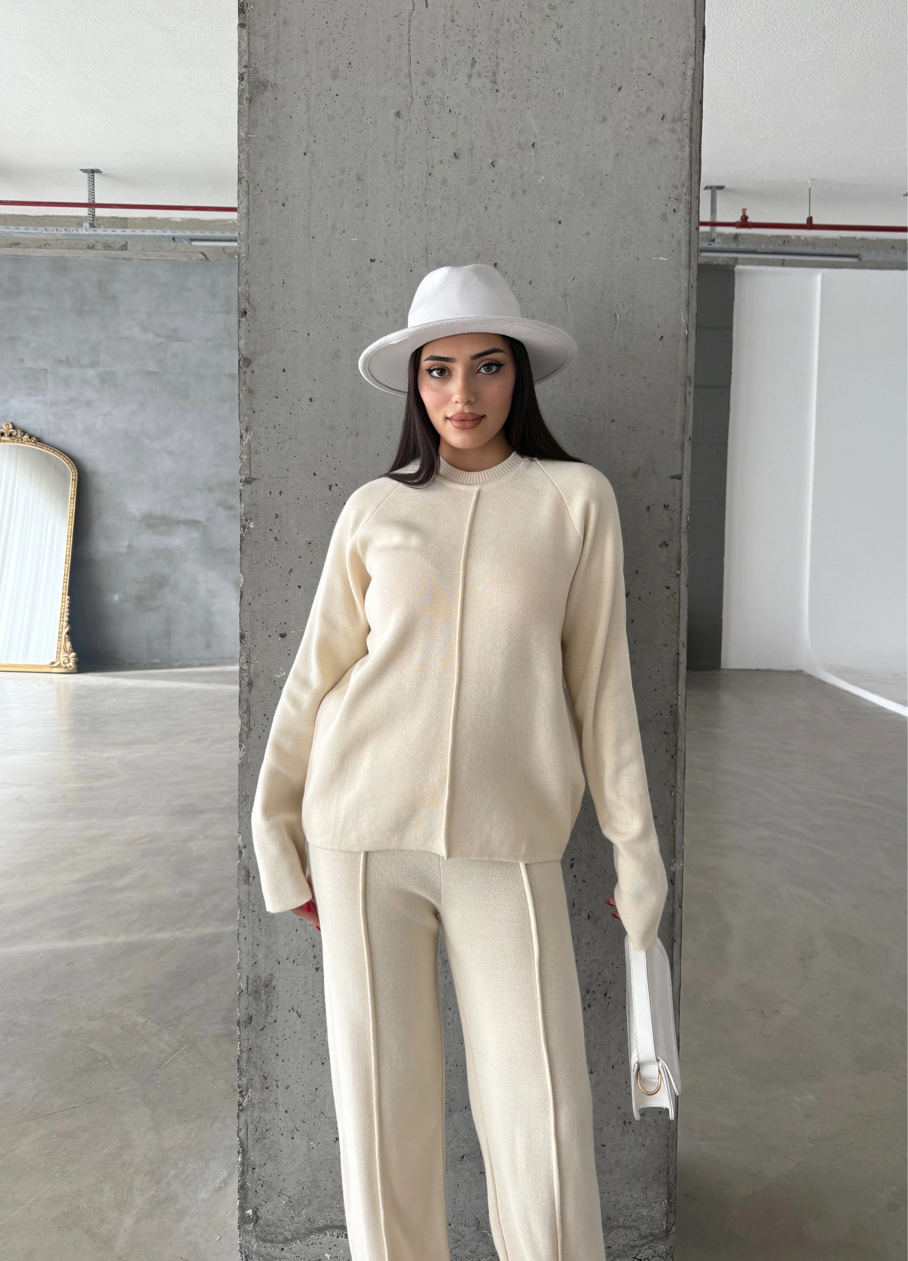 Pullaps Çımalı Triko Takım Krem