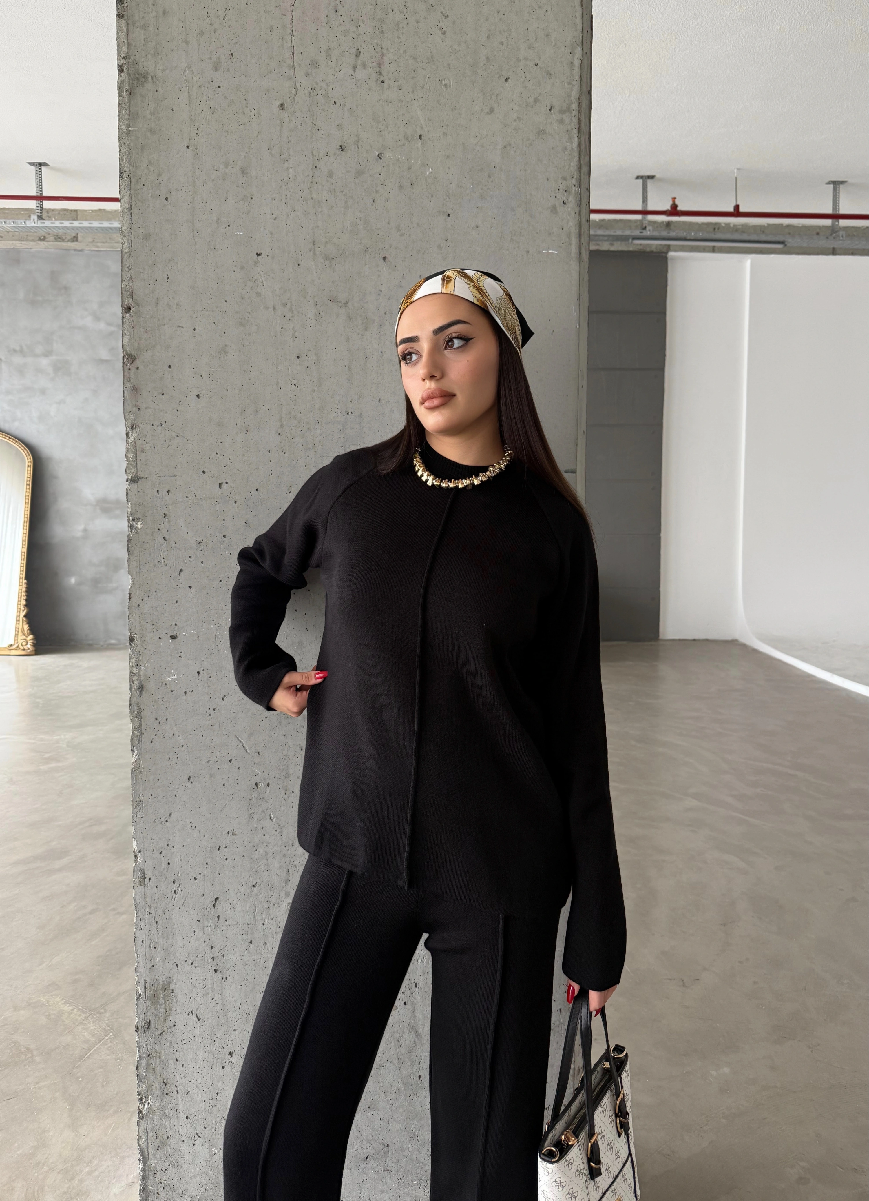 Pullaps Çımalı Triko Takım Siyah