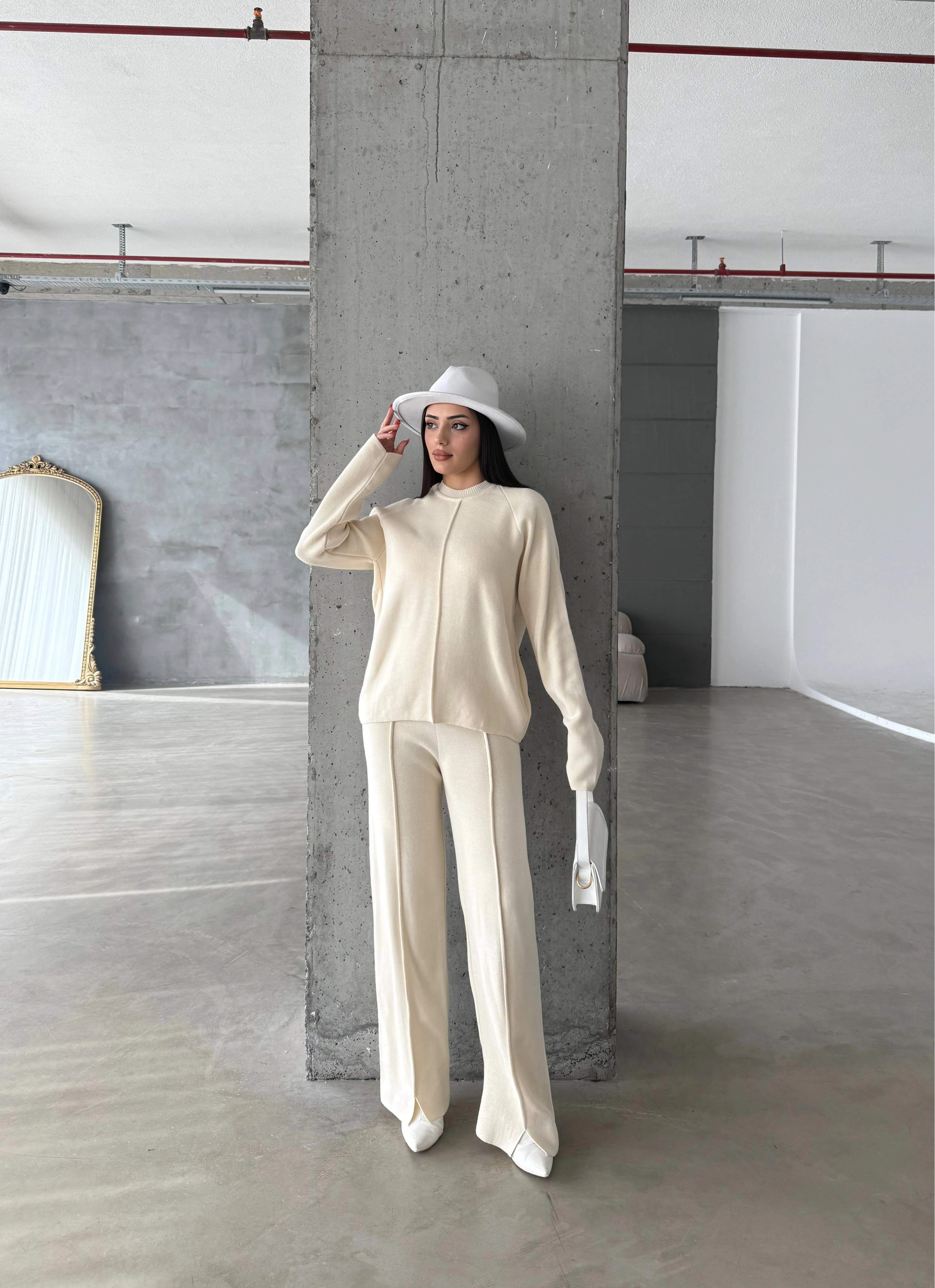 Pullaps Çımalı Triko Takım Krem