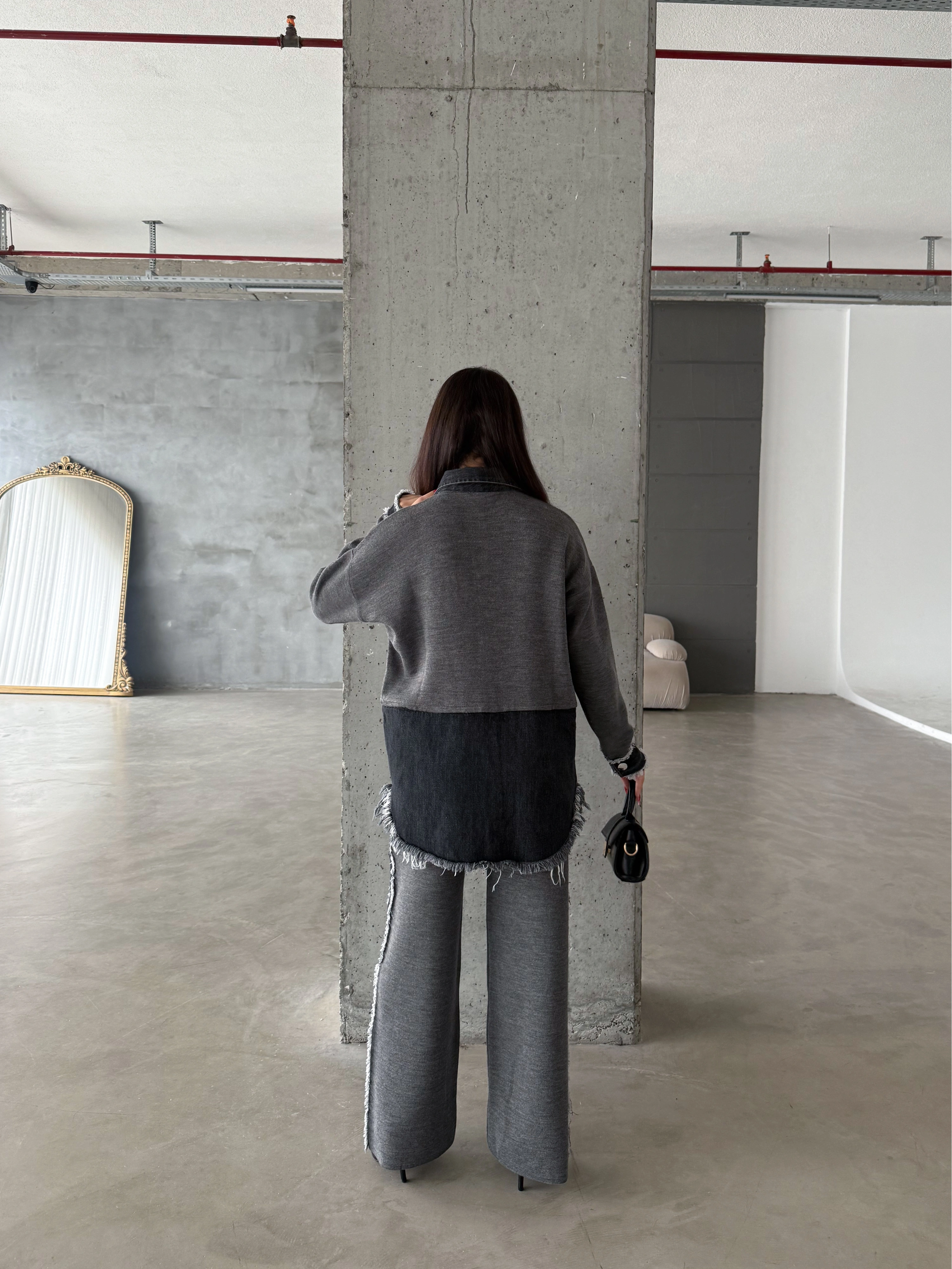 Pullaps Kot Garnili Pantolonlu Triko Takım Antrasit