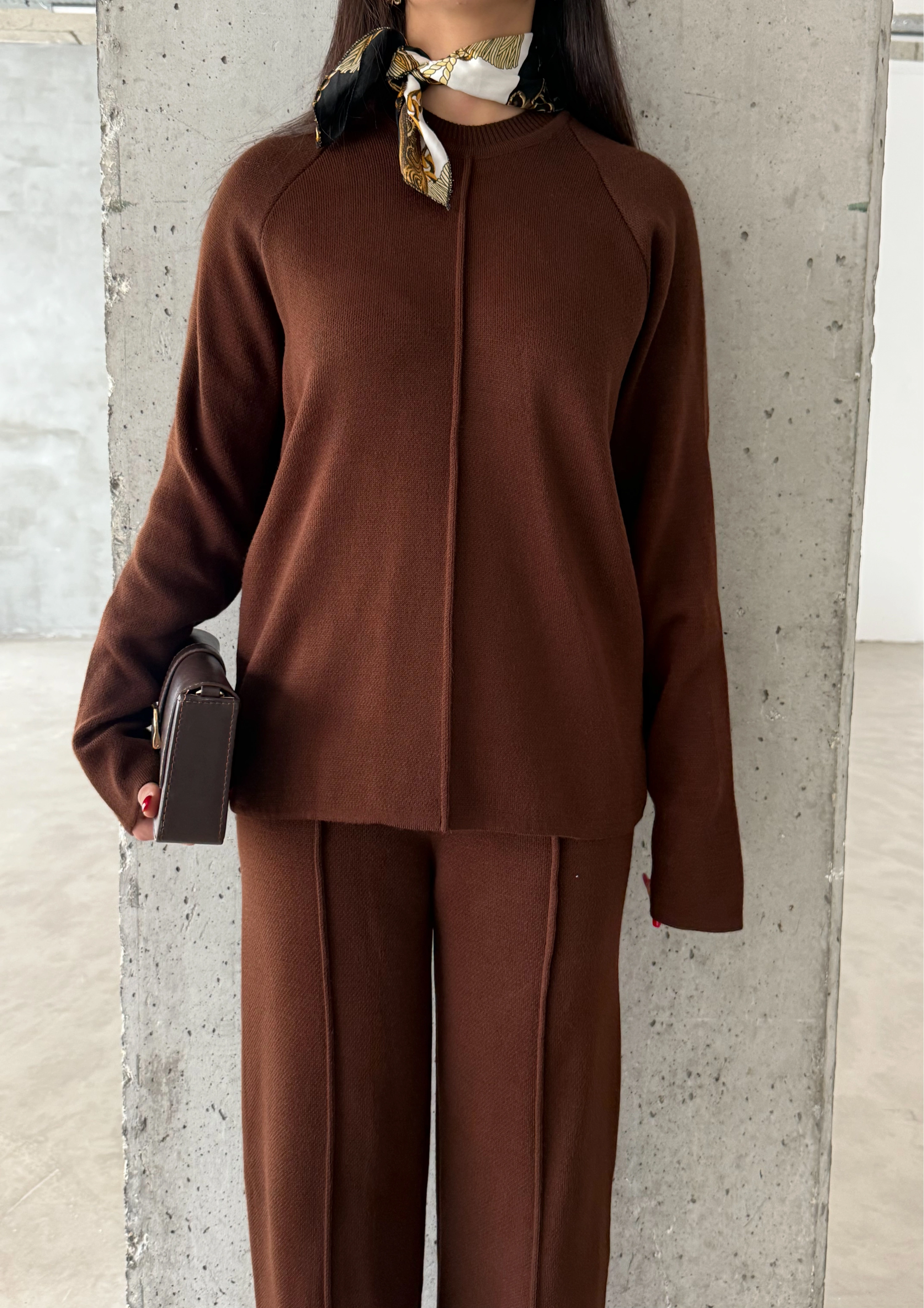 Pullaps Çımalı Triko Takım Kahve