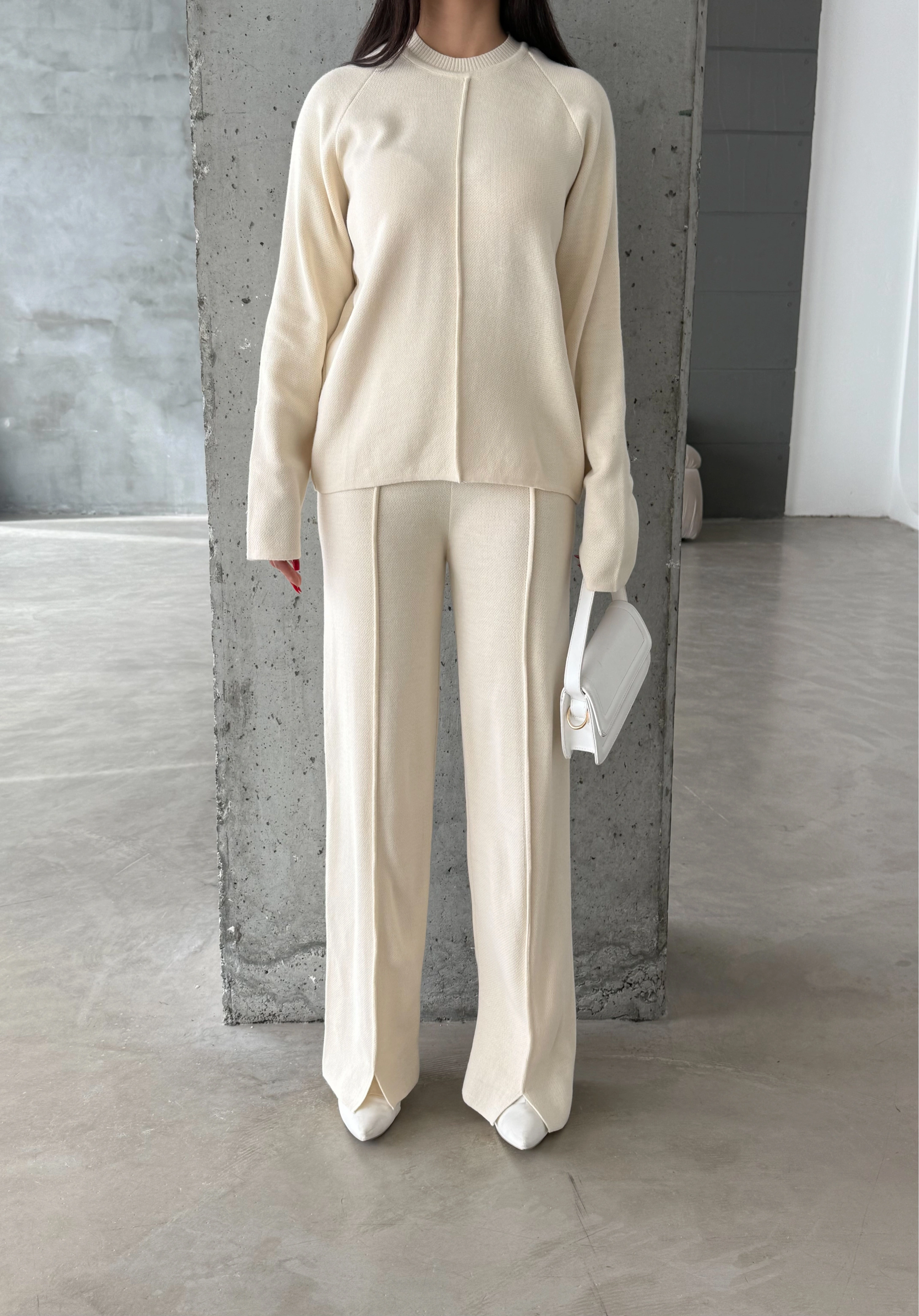 Pullaps Çımalı Triko Takım Krem