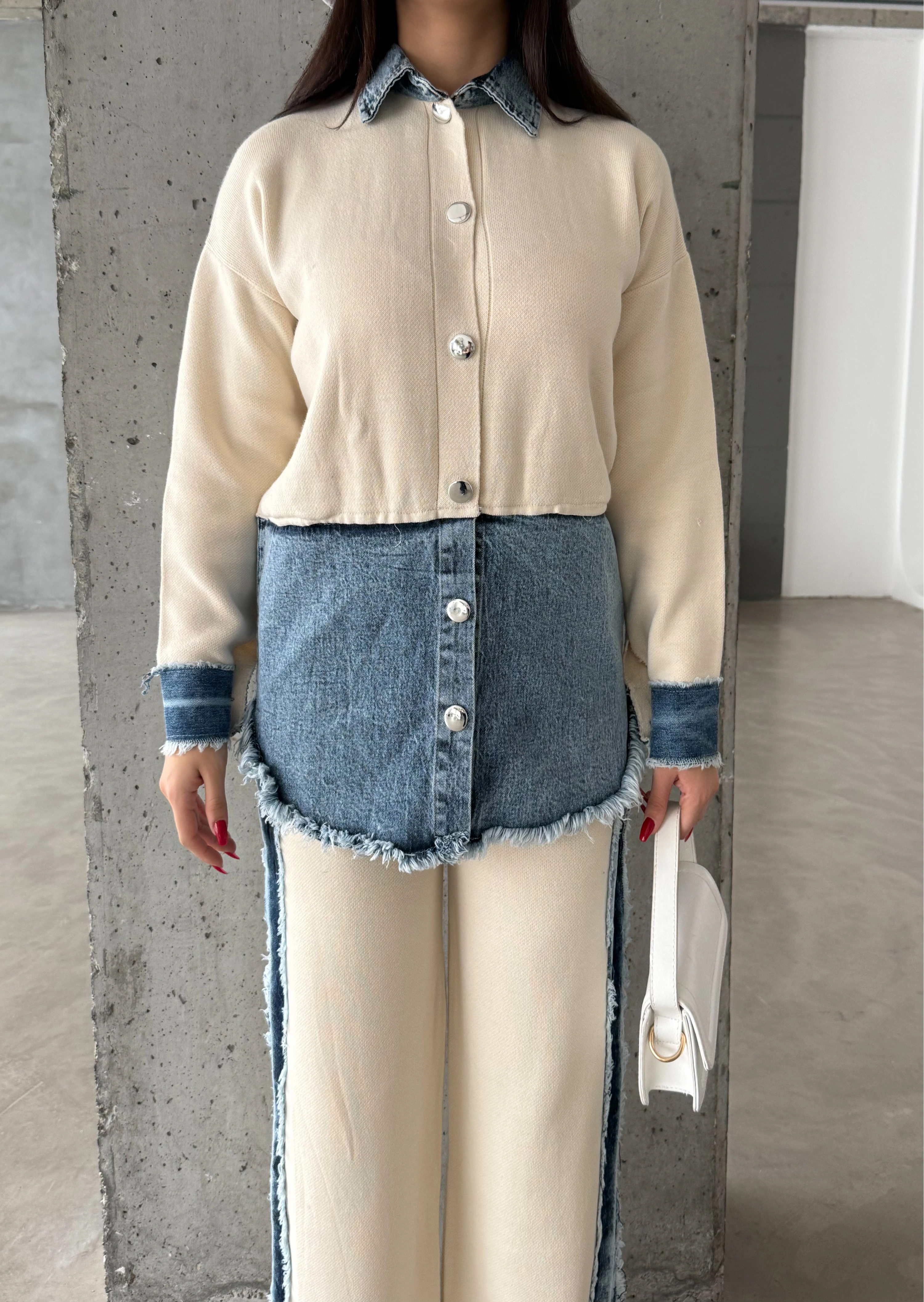 Pullaps Kot Garnili Pantolonlu Triko Takım Krem