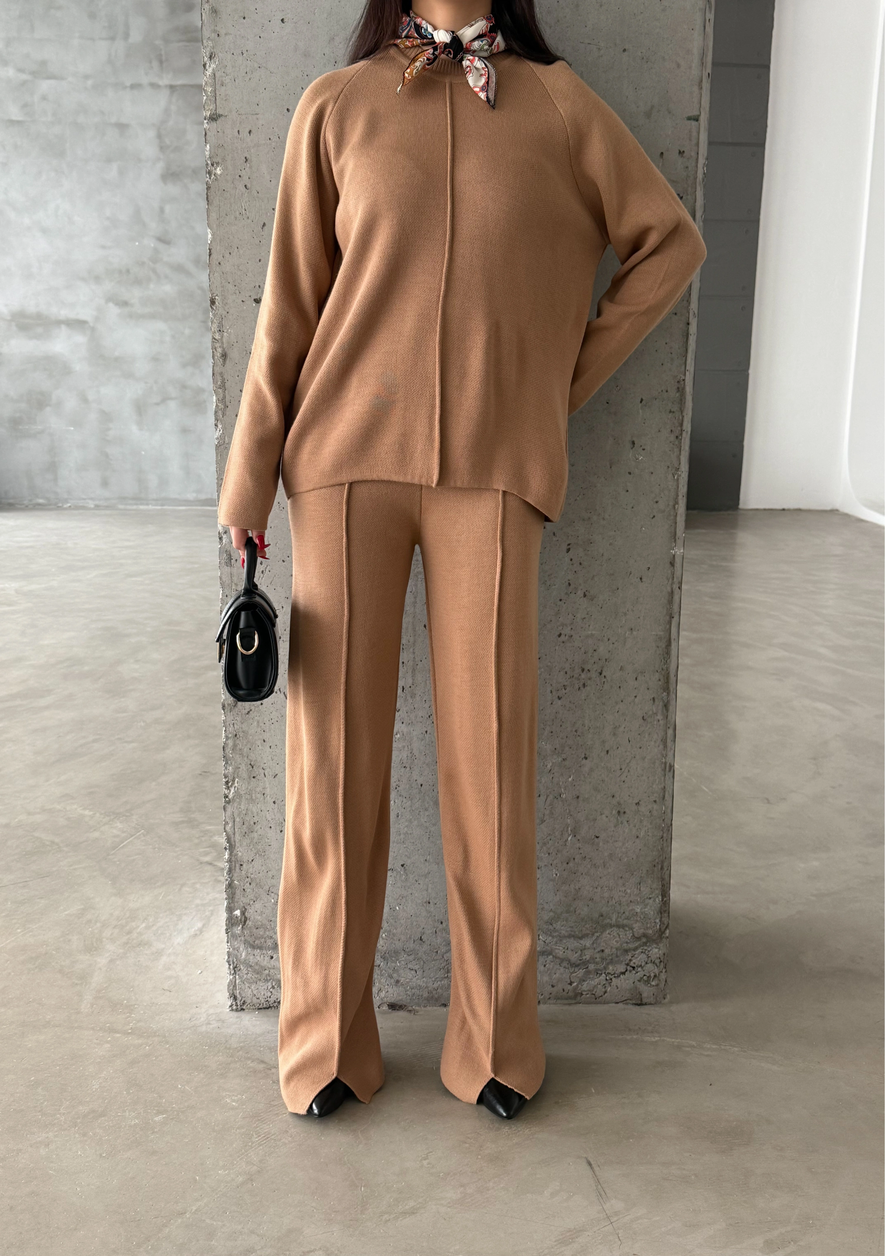 Pullaps Çımalı Triko Takım Vizon