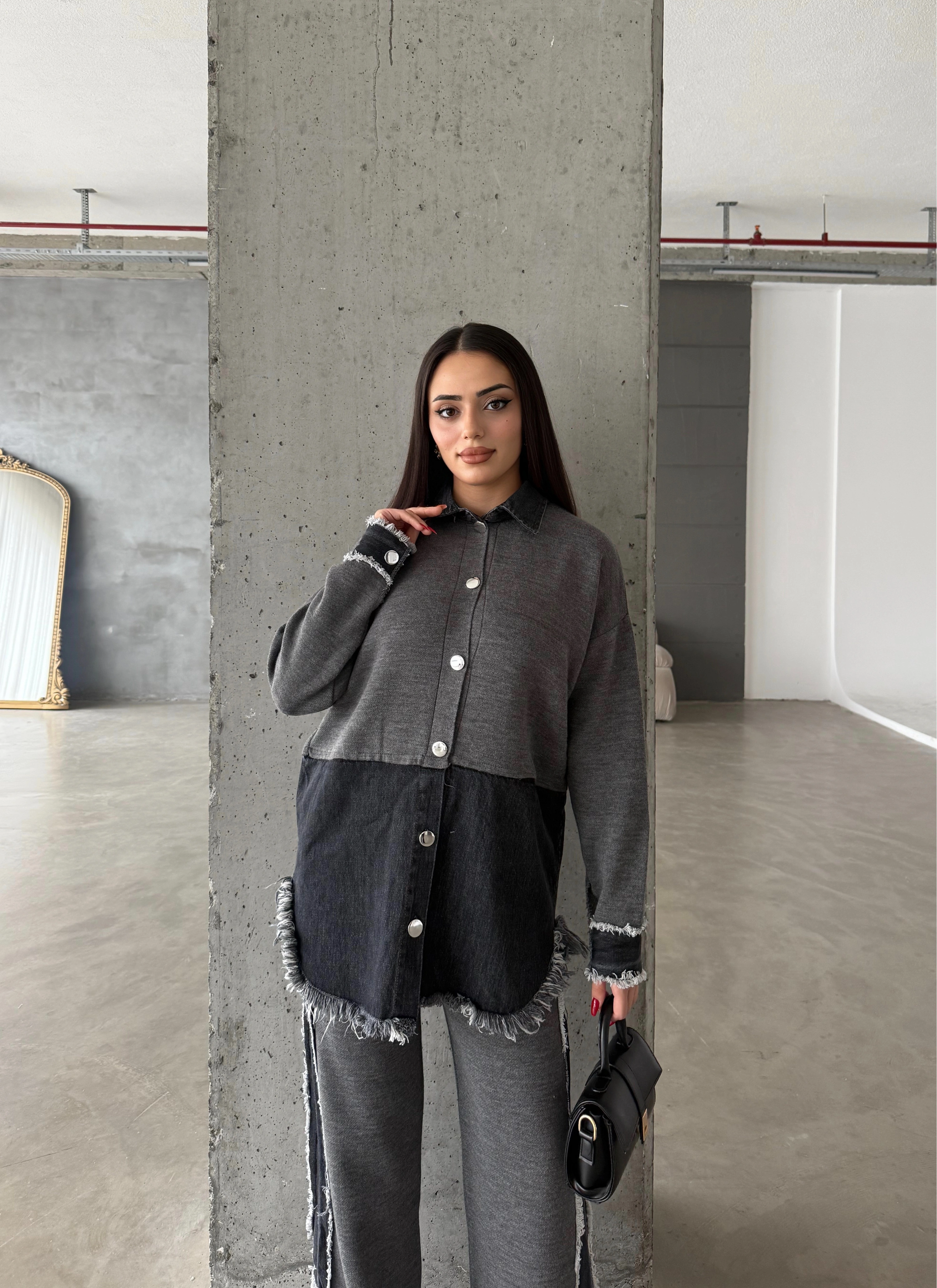 Pullaps Kot Garnili Pantolonlu Triko Takım Antrasit