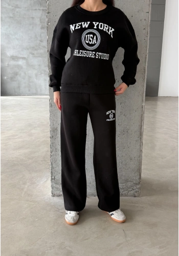 Pullaps Baskılı Şardonlu Üç İplik Takım Siyah