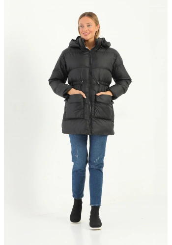 Kadın Kapşonlu Fermuarlı Şişme Mont