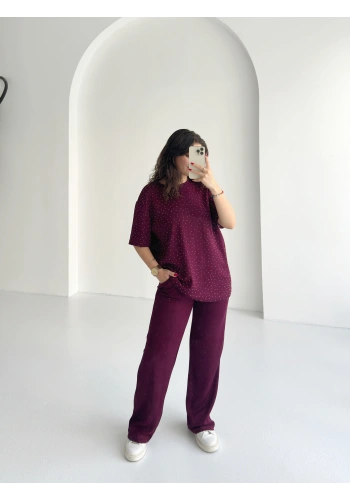 Pullaps Taşlı Oysho İkili Takım Bordo