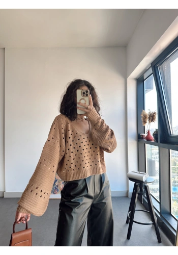 Pullaps V Yaka Delikli Triko Vizon