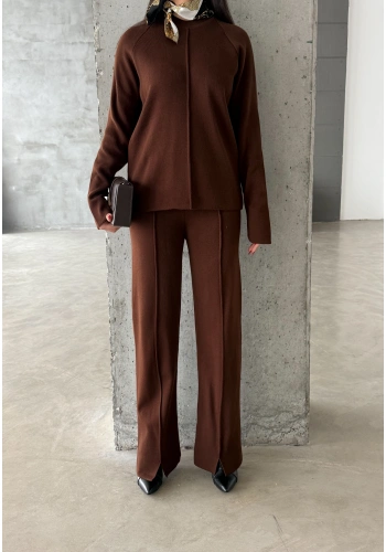 Pullaps Çımalı Triko Takım Kahve