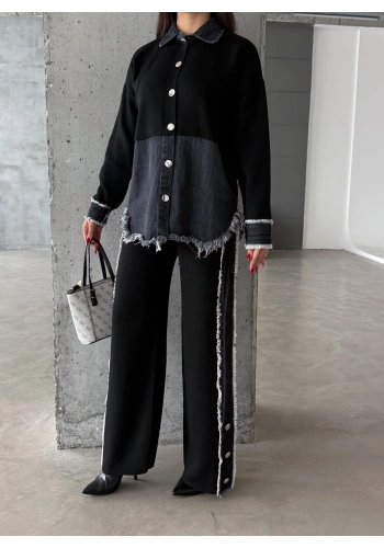 Pullaps Kot Garnili Pantolonlu Triko Takım Siyah