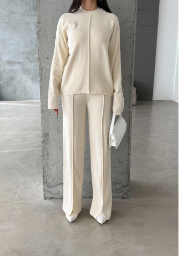 Pullaps Çımalı Triko Takım Krem