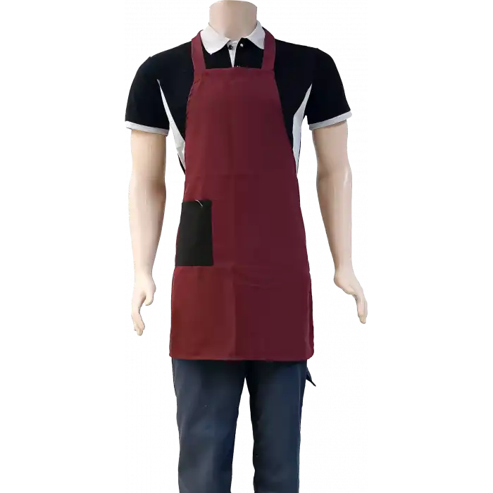 Premium Boydan Askılı Tek Cepli Önlük Kırmızı-Siyah