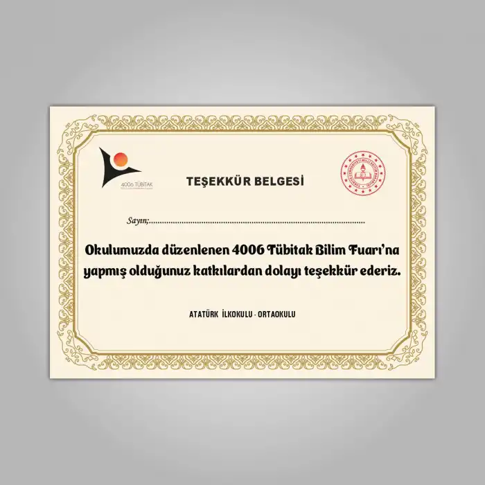 Teşekkür Belgesi 01